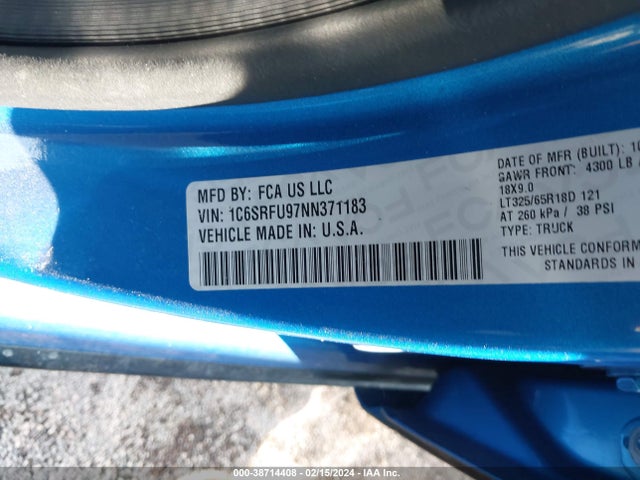 2022 RAM 1500 TRX 4X4 5'7 BOX VIN: 1C6SRFU97NN371183