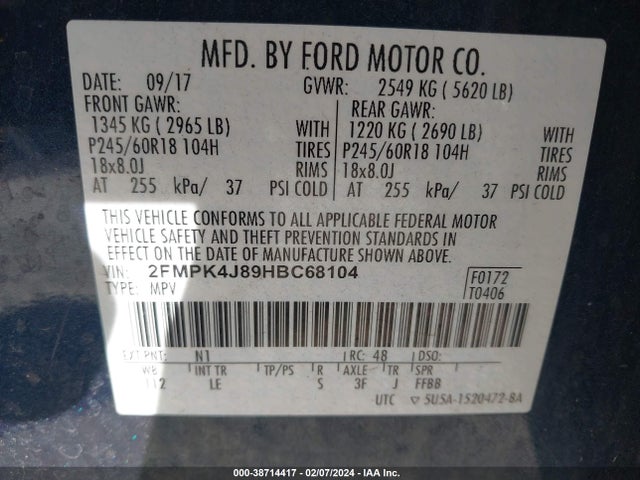 Ford EDGE SEL 2017 2FMPK4J89HBC68104 Image 9