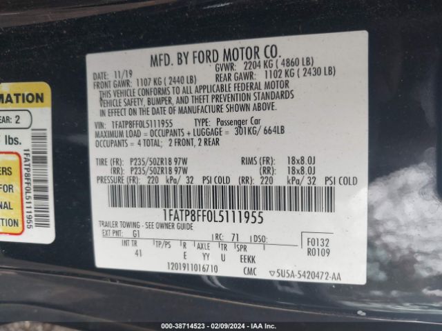 1FATP8FF0L5111955 Ford Mustang Gt Premium