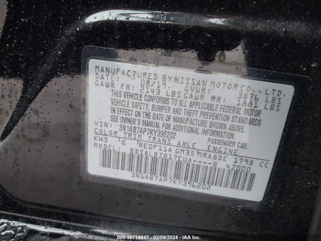 Nissan SENTRA S 2019 3N1AB7AP7KY396202 Image 9