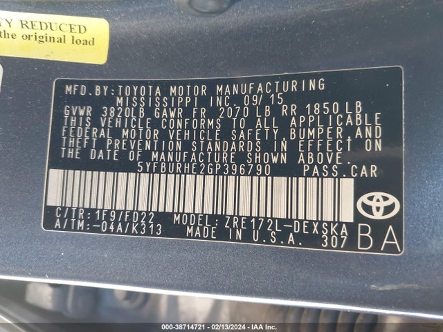 Toyota Corolla S Plus 2016 5YFBURHE2GP396790 Image 9