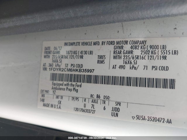 1FDYR2CM6HKB35997 Ford Transit-250