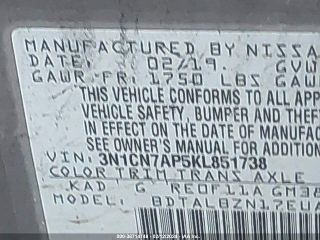 Nissan Versa 1.6 Sv 2019 3N1CN7AP5KL851738 Image 9