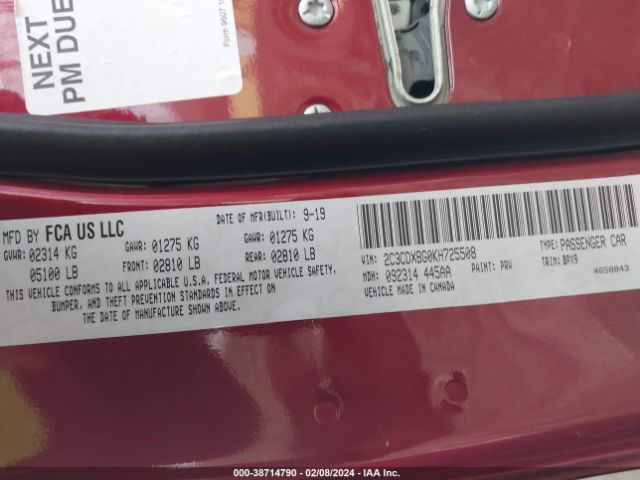 2C3CDXBG0KH725508 Dodge Charger Sxt Rwd