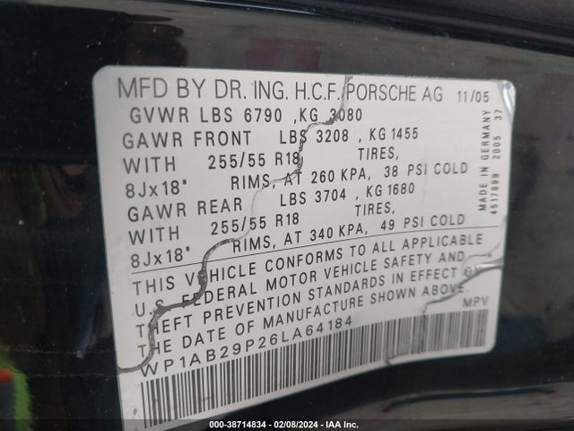 2006 PORSCHE CAYENNE WP1AB29P26LA64184 Photo 8