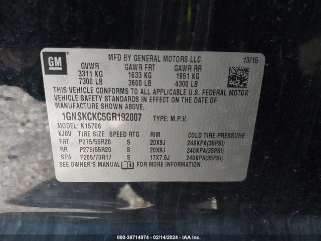Chevrolet Tahoe Ltz 2016 1GNSKCKC5GR192007 Image 9