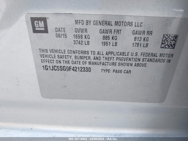 Chevrolet Sonic Lt Auto 2015 1G1JC5SG9F4212330 Image 9