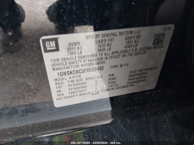 Chevrolet Tahoe Ltz 2015 1GNSKCKC0FR508492 Image 9