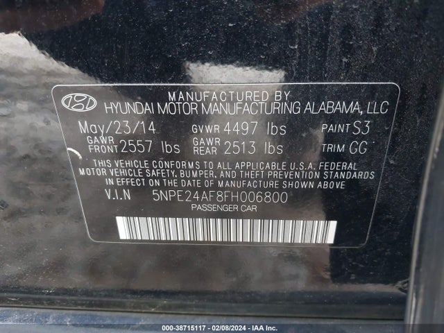 Hyundai SONATA SE 2015 5NPE24AF8FH006800 Image 9