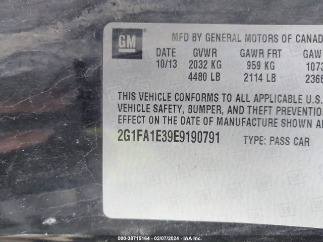 Chevrolet Camaro 2ls 2014 2G1FA1E39E9190791 Image 9