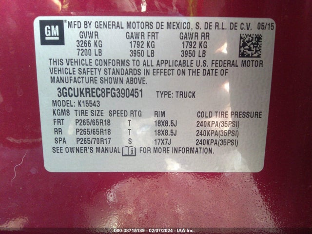 Chevrolet Silverado 1500 2lt 2015 3GCUKREC8FG390451 Image 9