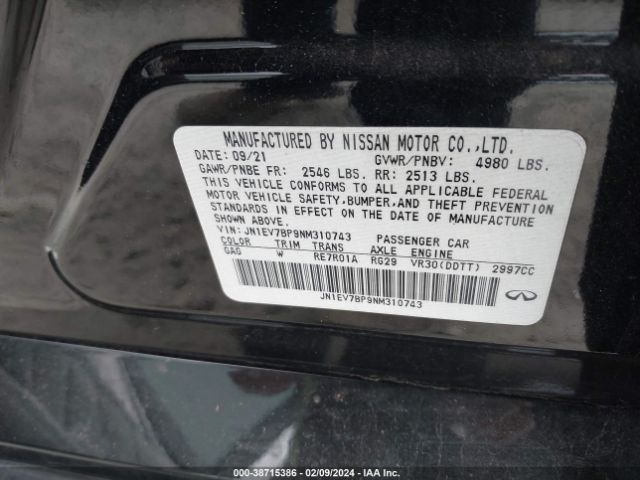 JN1EV7BP9NM310743 Infiniti Q50 LUXE