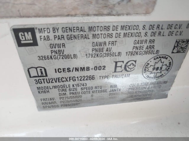 GMC Sierra 1500 Slt 2015 3GTU2VECXFG122266 Image 9