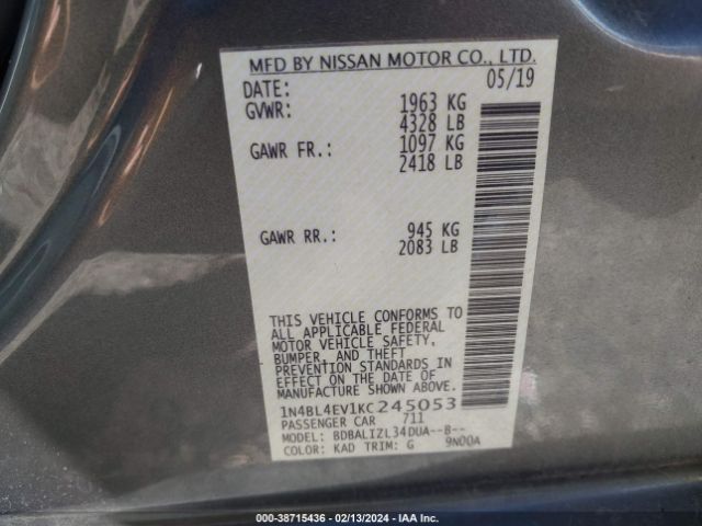 1N4BL4EV1KC245053 Nissan Altima 2.5 Sl