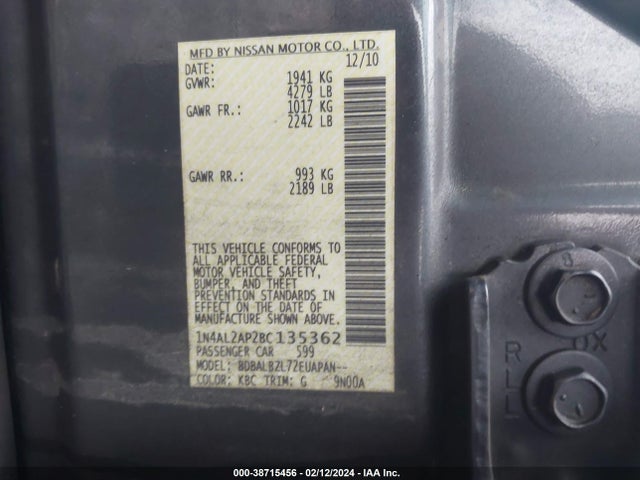 2011 NISSAN ALTIMA 2.5 S VIN: 1N4AL2AP2BC135362