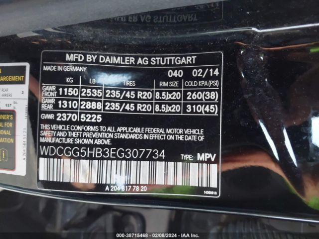 WDCGG5HB3EG307734 Mercedes-Benz GLK 350