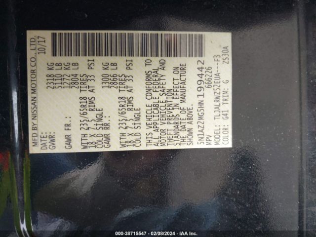 5N1AZ2MG5HN199442 Nissan MURANO SL