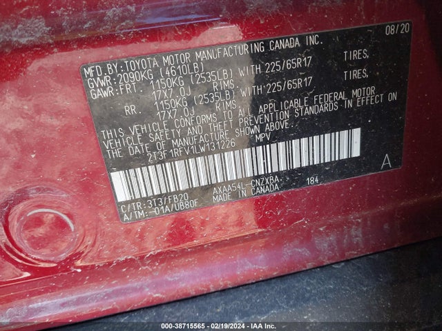Toyota RAV4 LE 2020 2T3F1RFV1LW131226 Image 9