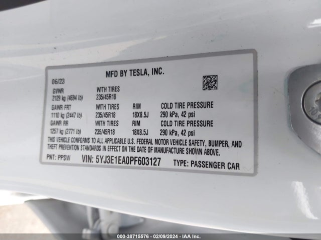Tesla Model 3 Rear-wheel Drive 2023 5YJ3E1EA0PF603127 Image 9