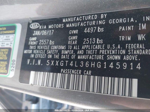 KIA Optima Lx 2017 5XXGT4L36HG145914 Image 9