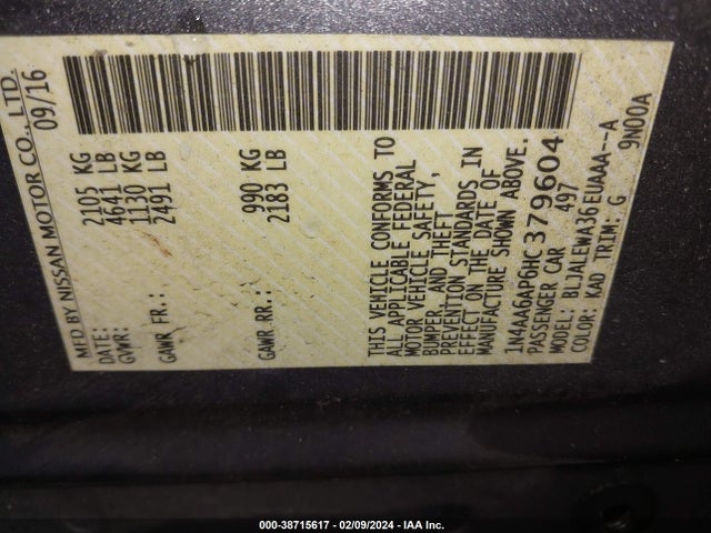 Nissan Maxima 3.5 Sl 2017 1N4AA6AP6HC379604 Image 9