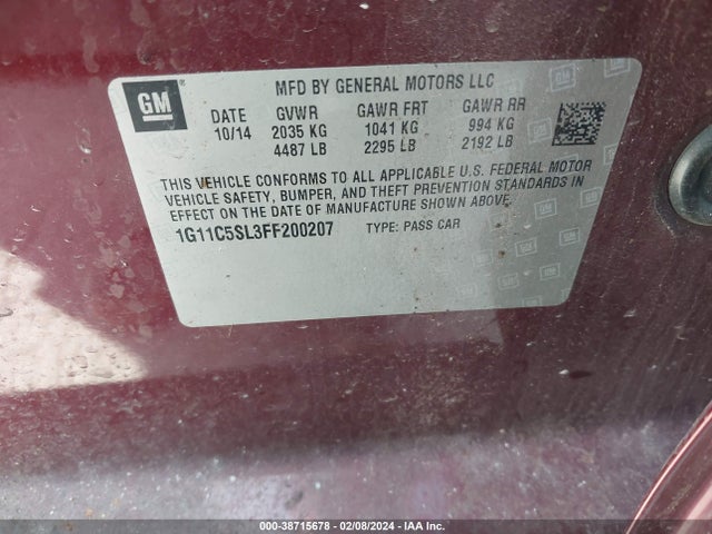 Chevrolet MALIBU 1LT 2015 1G11C5SL3FF200207 Image 9