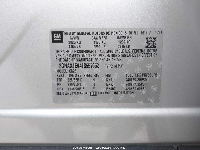 Chevrolet EQUINOX LT 2018 3GNAXJEV4JS557652 Image 9