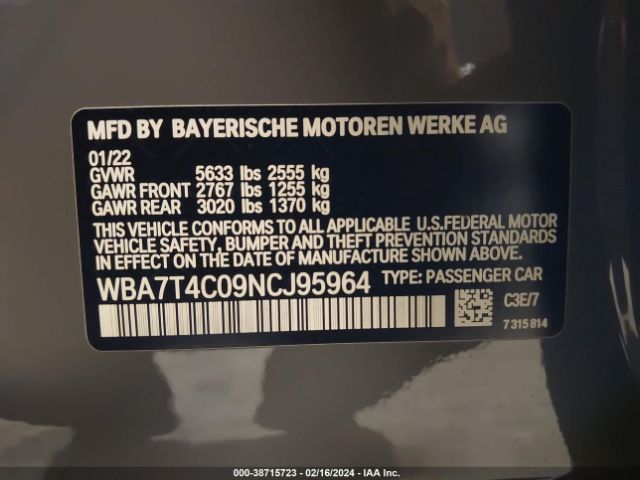 WBA7T4C09NCJ95964 BMW 740i Xdrive