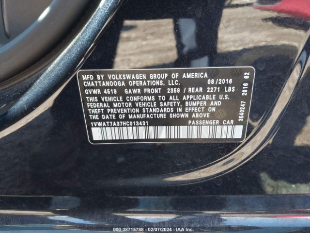 1VWAT7A37HC013431 Volkswagen Passat 1.8t S