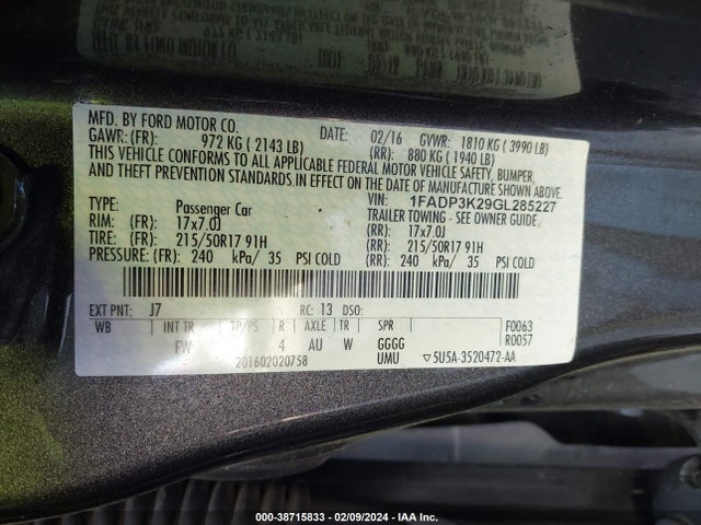 Ford FOCUS SE 2016 1FADP3K29GL285227 Image 9