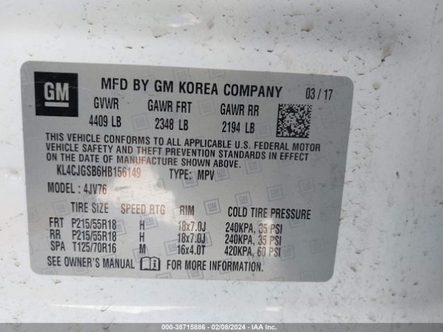 KL4CJGSB6HB156149 Buick Encore Essence