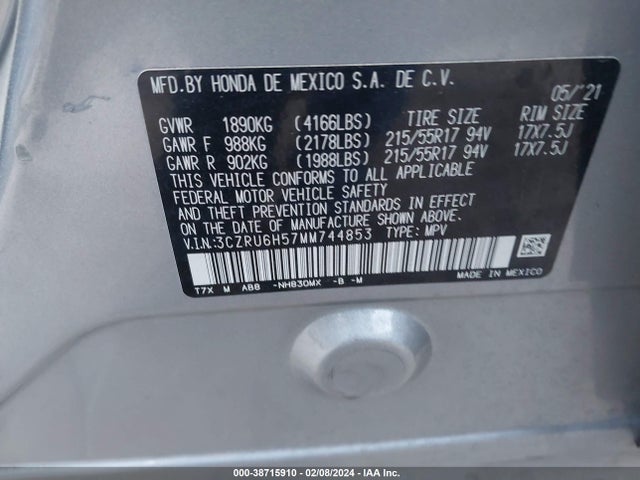Honda Hr-v Awd Ex 2021 3CZRU6H57MM744853 Image 9