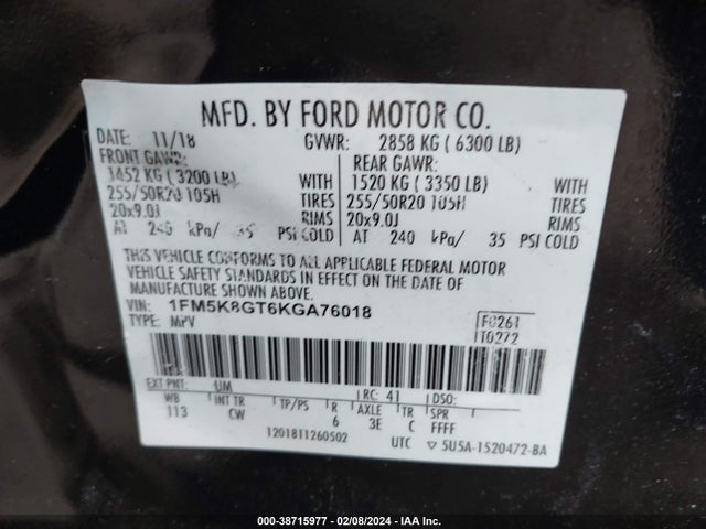 Ford EXPLORER SPORT 2019 1FM5K8GT6KGA76018 Image 9