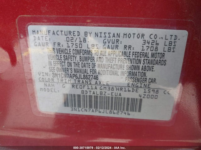 Nissan Versa 1.6 Sv 2018 3N1CN7AP6JL862746 Image 9