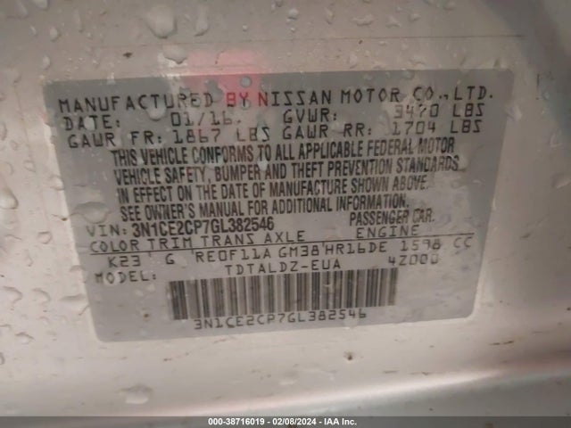 Nissan Versa Note S (sr)/s Plus/sl/sr/sv 2016 3N1CE2CP7GL382546 Image 9
