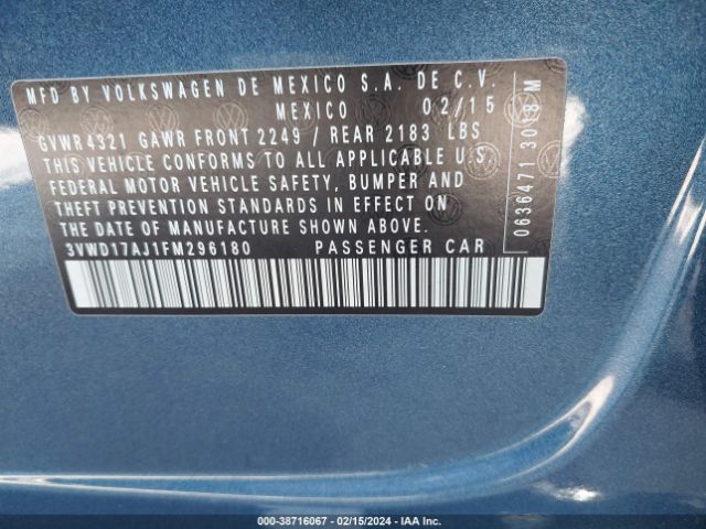 3VWD17AJ1FM296180 Volkswagen Jetta 1.8t Se
