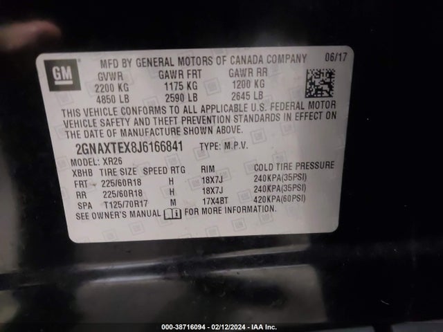 Chevrolet EQUINOX LT 2018 2GNAXTEX8J6166841 Image 9
