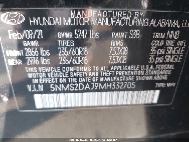 Hyundai Santa Fe Sel 2021 5NMS2DAJ9MH332705 Image 9