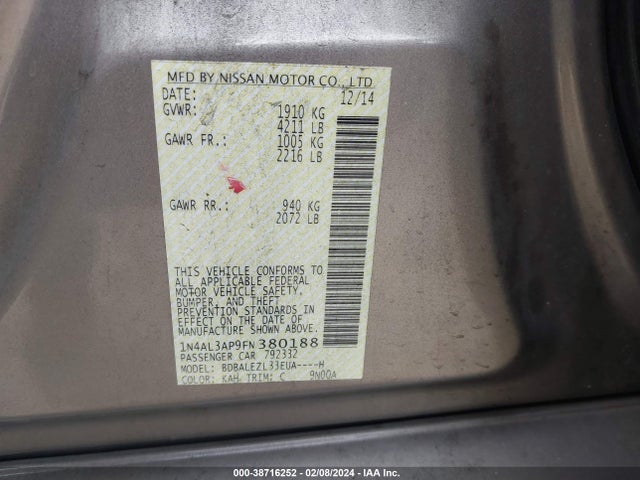 Nissan Altima 2.5 S 2015 1N4AL3AP9FN380188 Image 9