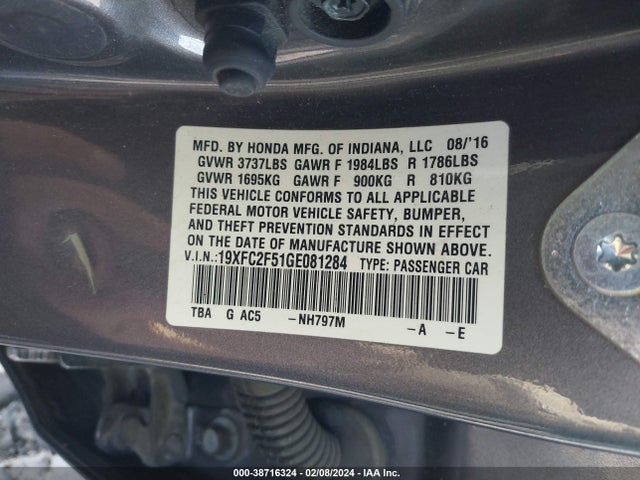 Honda Civic Lx 2016 19XFC2F51GE081284 Image 9