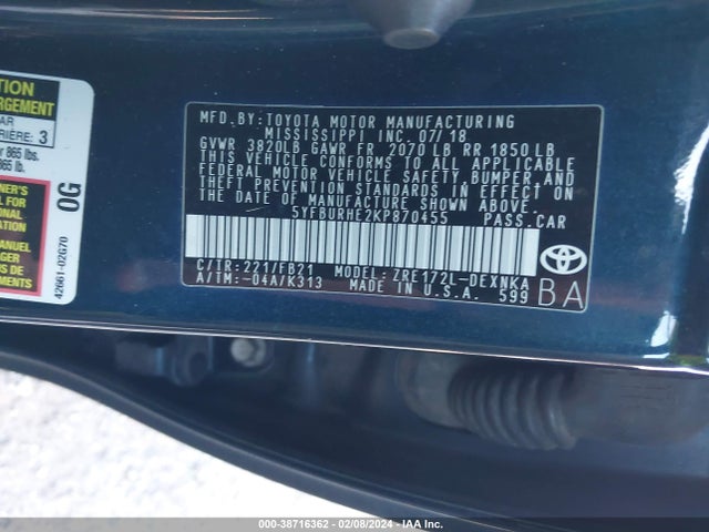 Toyota COROLLA LE 2019 5YFBURHE2KP870455 Image 9