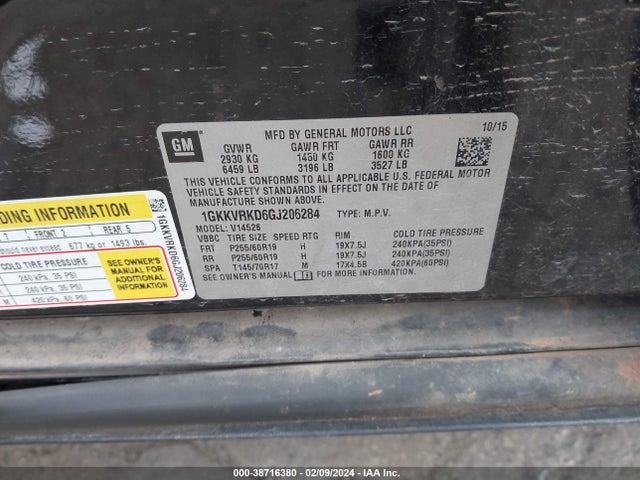 GMC Acadia Slt-1 2016 1GKKVRKD6GJ206284 Image 9