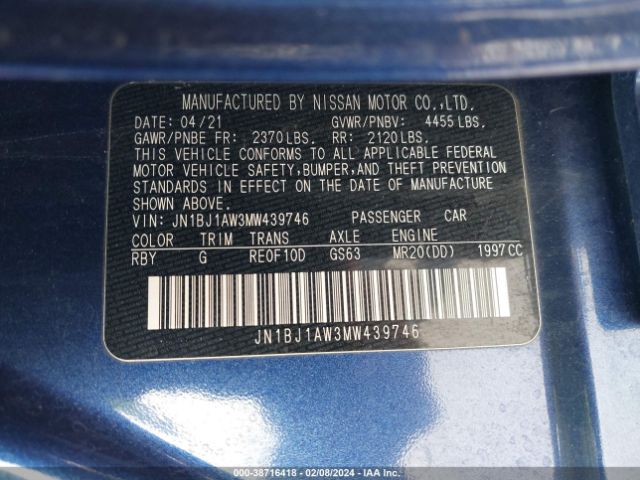JN1BJ1AW3MW439746 Nissan Rogue Sport S Awd Xtronic Cvt