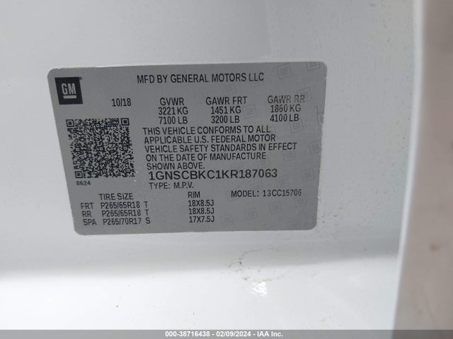 Chevrolet Tahoe Lt 2019 1GNSCBKC1KR187063 Image 9