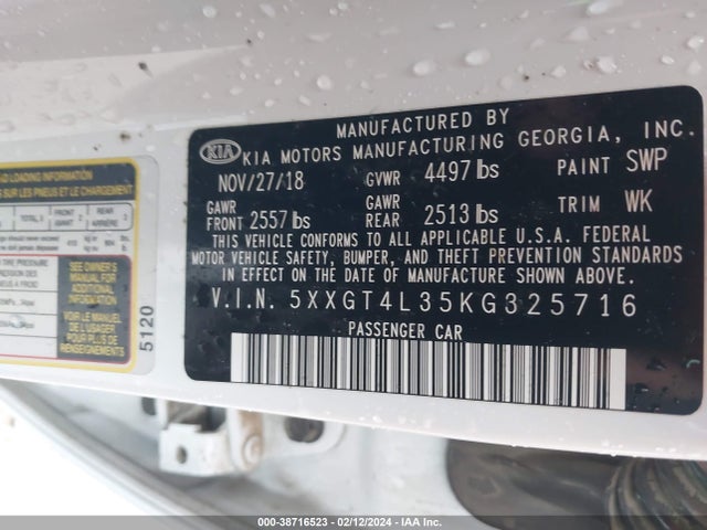 KIA Optima Lx 2019 5XXGT4L35KG325716 Image 9