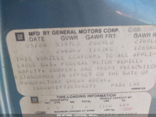 1988 CADILLAC BROUGHAM 1G6DW51Y7JR764073 Photo 8
