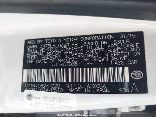 Toyota Prius C Three 2015 JTDKDTB38F1089115 Image 9
