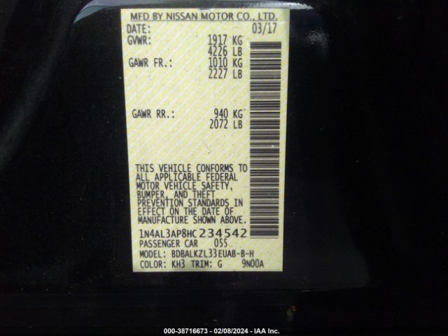 1N4AL3AP8HC234542 Nissan Altima 2.5 Sv