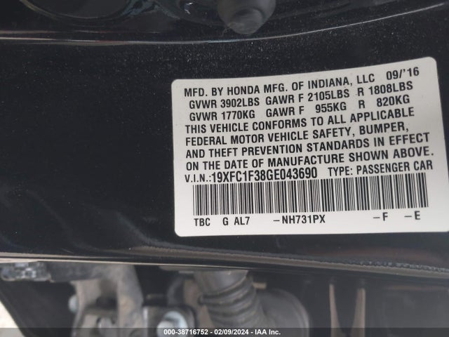 Honda Civic Ex-t 2016 19XFC1F38GE043690 Image 9