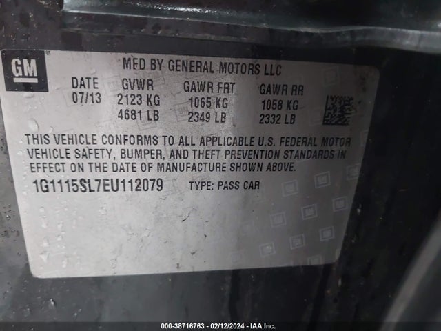 Chevrolet IMPALA 1LT 2014 1G1115SL7EU112079 Image 9